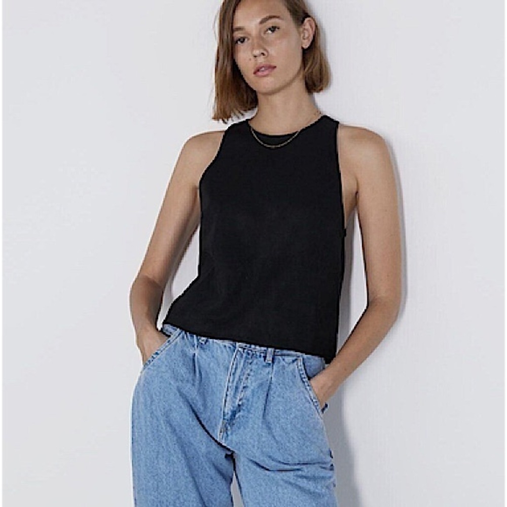NWT Zara black faux suede tank top